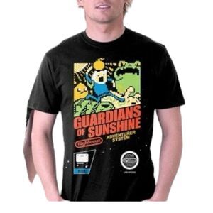 Tee Fury T-Shirt Mens S Black Guardians of Sunshine NES Video Game Parody